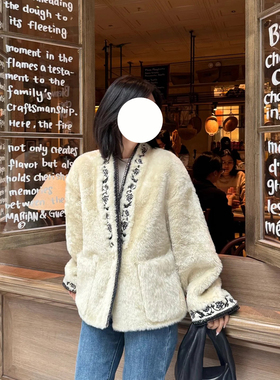 现货FU深圳南油羊毛同源留白新中式手工绣花一体重工国风刺绣外套