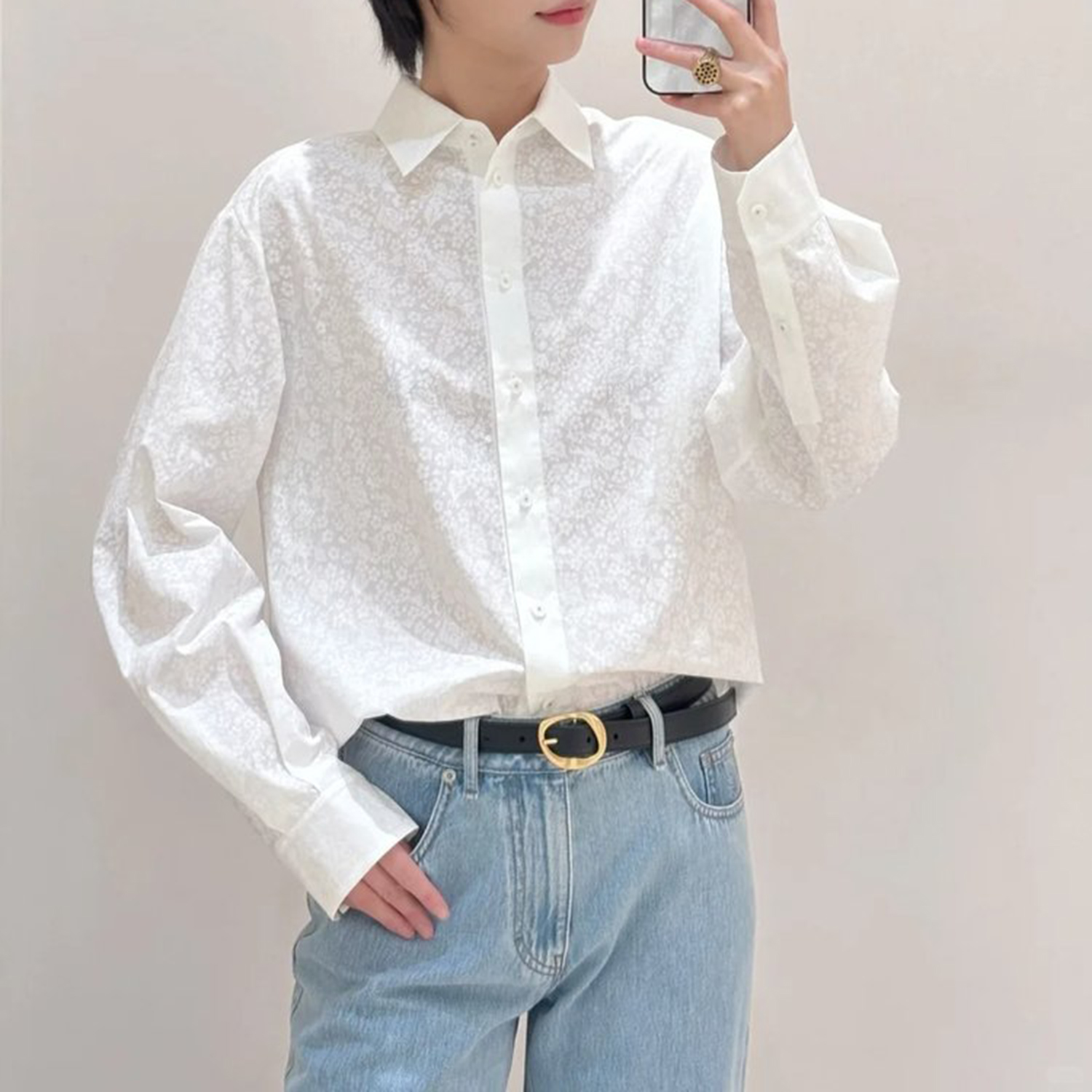 现货ICIC小禾同源女装新款抗皱全棉印花布衬衫