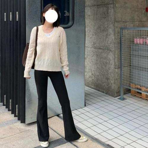 现货Mais同源简约基础阔腿裤黑色宽松裤长裤子裤喇叭裤