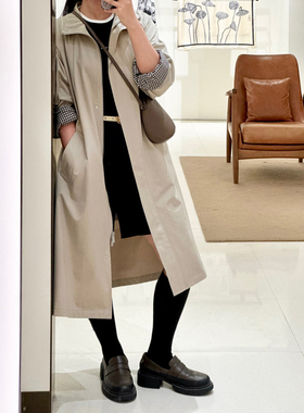 现货ICIC小禾同源女装新款高密斜纹棉单排扣廓形风衣高段位基础款