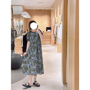 现货ICIC小禾女装2024早春新款抗皱全棉印花布中长连衣裙
