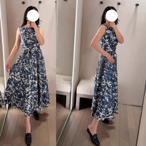 现货Max同款深圳南油100%桑蚕丝26春夏新女装真丝印花无袖连衣裙