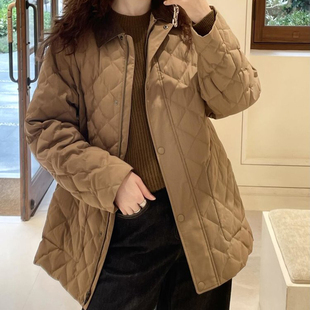 现货ICIC小禾同源鹅绒2025秋冬新款精纺羊毛混纺面料的绗缝羽绒服