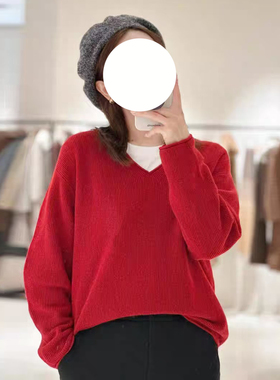 现货ICIC小禾女装深圳南油2025冬季新款羊毛混纺针织衫红色毛衣