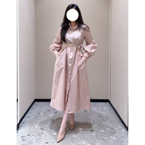 现货Max同款深圳南油2026早秋新品女装泡泡袖系带收腰衬衫连衣裙