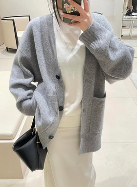 现货TOT25秋冬同款深圳南油海军蓝长款慵懒宽松落肩针织开衫