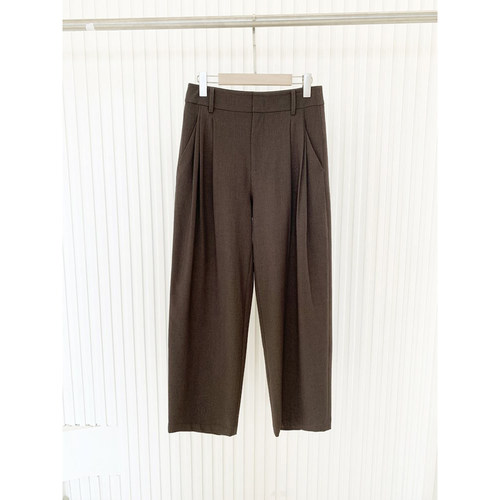 现货D家同源松露灰棕“礼服感”多层打褶设计弹力TR阔腿西裤