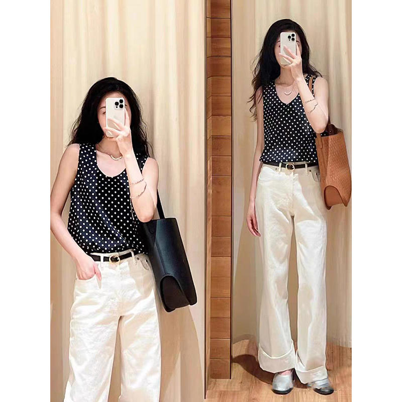 现货ICIC小禾同源桑蚕丝混纺2025春夏弹力重绉波点印花无袖上衣