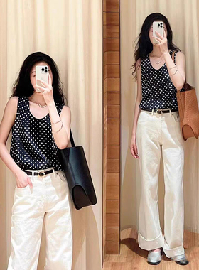 现货ICIC小禾同源桑蚕丝混纺2025春夏弹力重绉波点印花无袖上衣