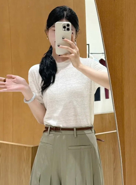 ED 同源针织T恤女夏季新款汉麻轻薄针织衫短袖上衣