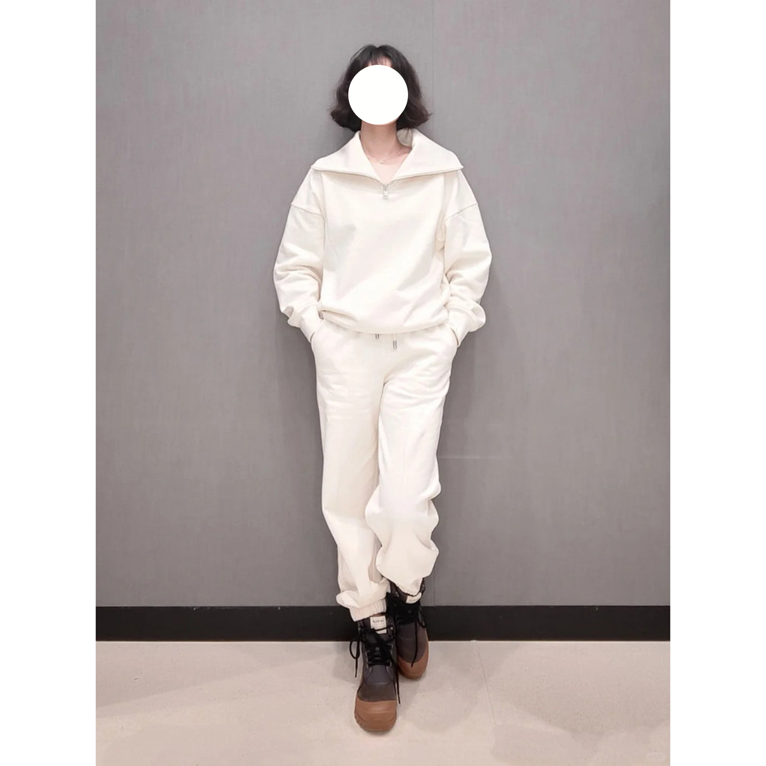 现货ICIC小禾女装春季全棉摇粒针织布翻领宽松卫衣+同款束脚长裤