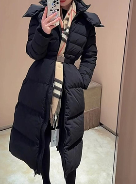 现货BUR同源2025冬季新款女装束带设计长款羽绒服
