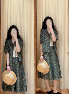 现货ICIC小禾同源深圳南油25新款棉弹印花细布短袖花式上衣+半裙
