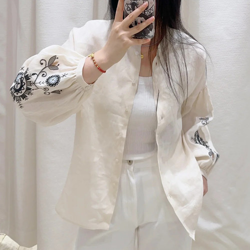 现货Max 同源2025春夏新款女装亚麻帆布衬衫