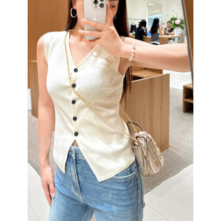 现货ED同源针织马甲女新款西装式修身V领针织开衫