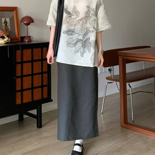 现货ICIC小禾同源【上博合作系列搭配款】新款紧密苎麻平纹半身裙