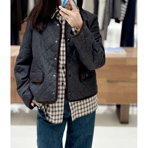 现货ICIC小禾同源25冬季【土壤牛仔】新款萎形格棉弹牛仔短款棉服