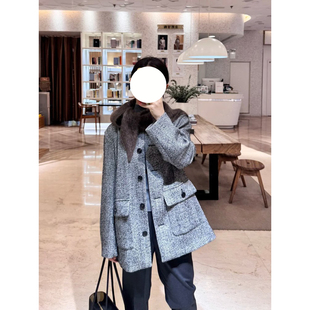 现货ICIC小禾同源女装2025秋冬新款羊毛混纺花呢短款大衣