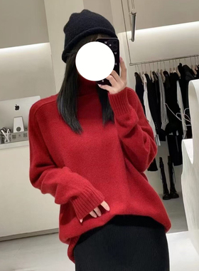 现货TOT同源深圳南油女装 25秋冬新款红色慵懒垂感高领羊毛毛衣