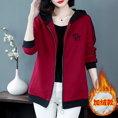 加绒加厚外套女装2023秋冬新款妈妈长袖上衣大码连帽开衫拉链卫衣