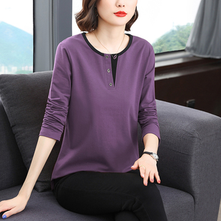 t恤女装 女士上衣胖mm显瘦打底衫 2025春秋新款 中长款 大码 纯棉长袖