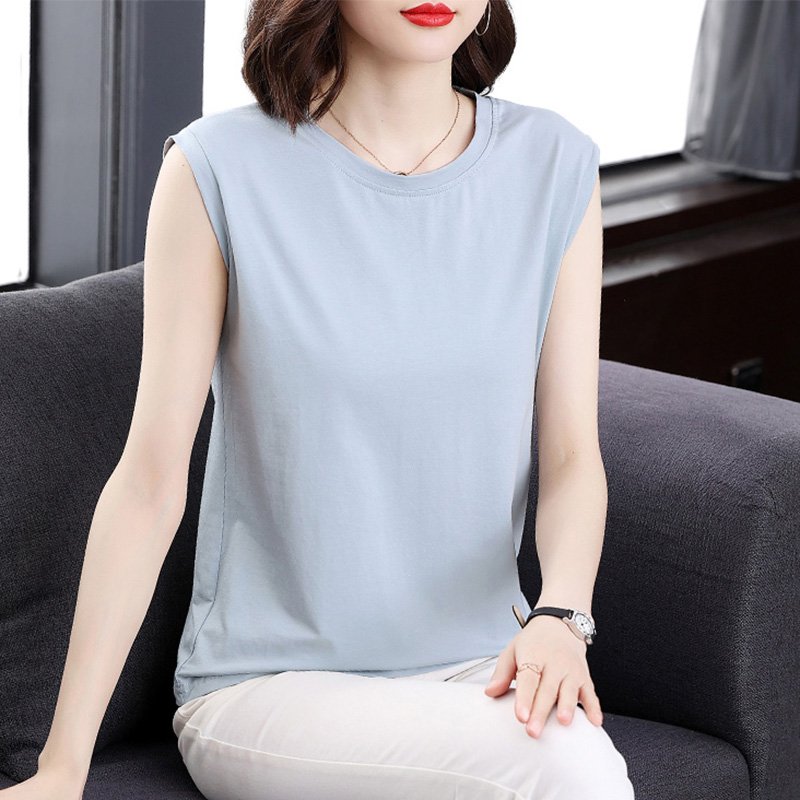 纯棉无袖t恤女装2025夏季新款洋气妈妈体恤衫大码女士背带上衣服