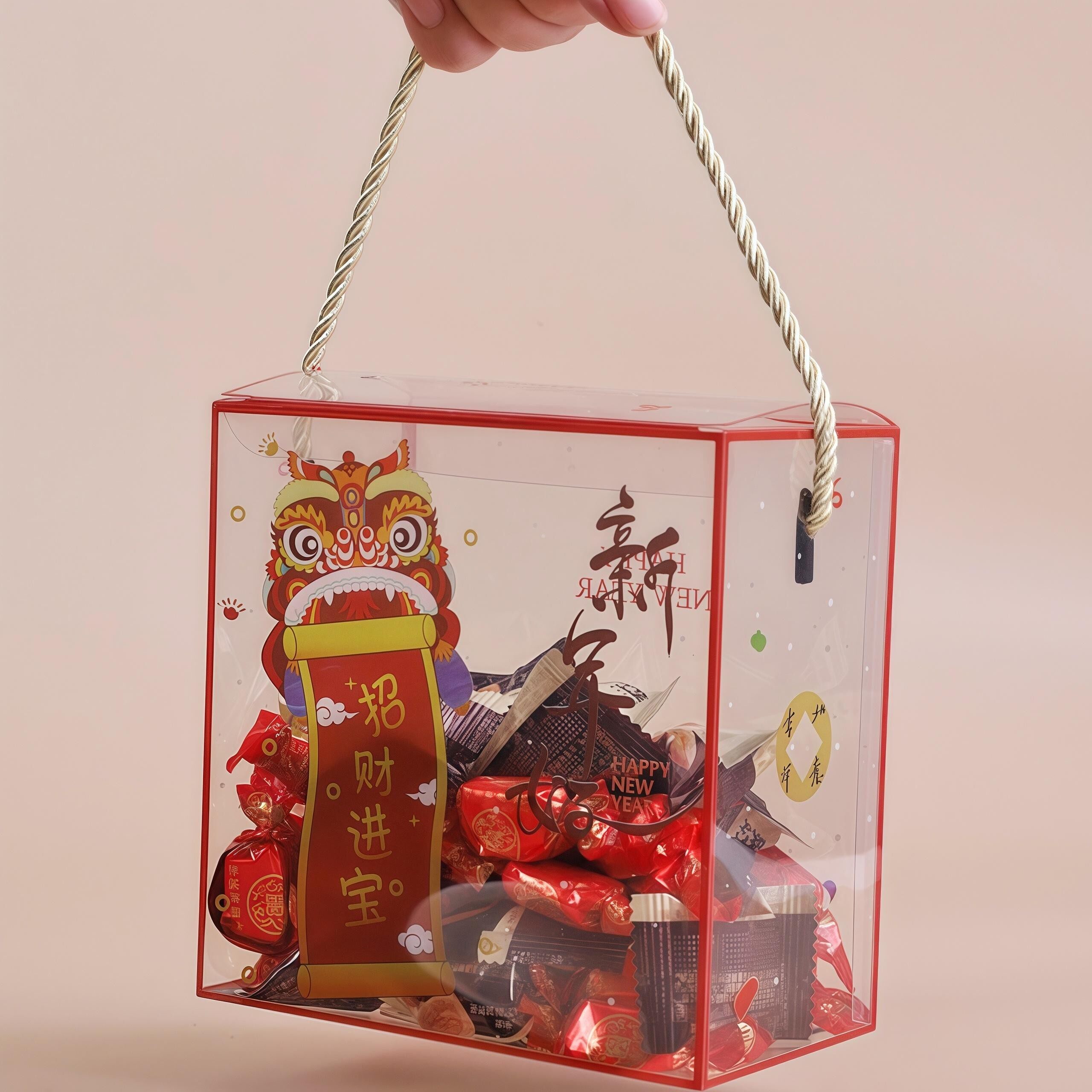 2025新年春节透明雪花酥糖果巧克力烘焙糕点棒棒糖手提盒伴手礼盒
