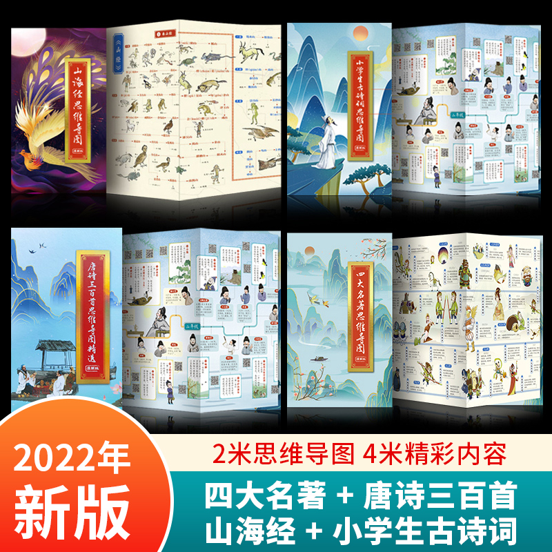 全套4册 四大名著思维导图+山海经思维导图+小学生古诗词思维导图+唐诗三百首思维导图 西游记人物关系图山海异兽录 小学生课外书