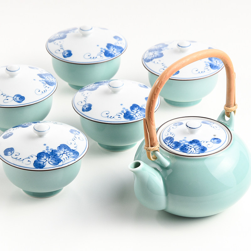 功夫茶具套装礼盒日式绿釉葡萄提梁茶器波佐见陶瓷有田烧茶壶茶杯