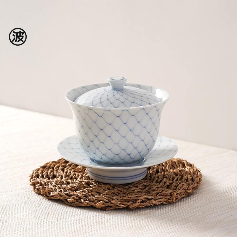 日本进口白瓷盖碗茶杯高档大号功夫泡茶碗带盖单个陶瓷茶具套装