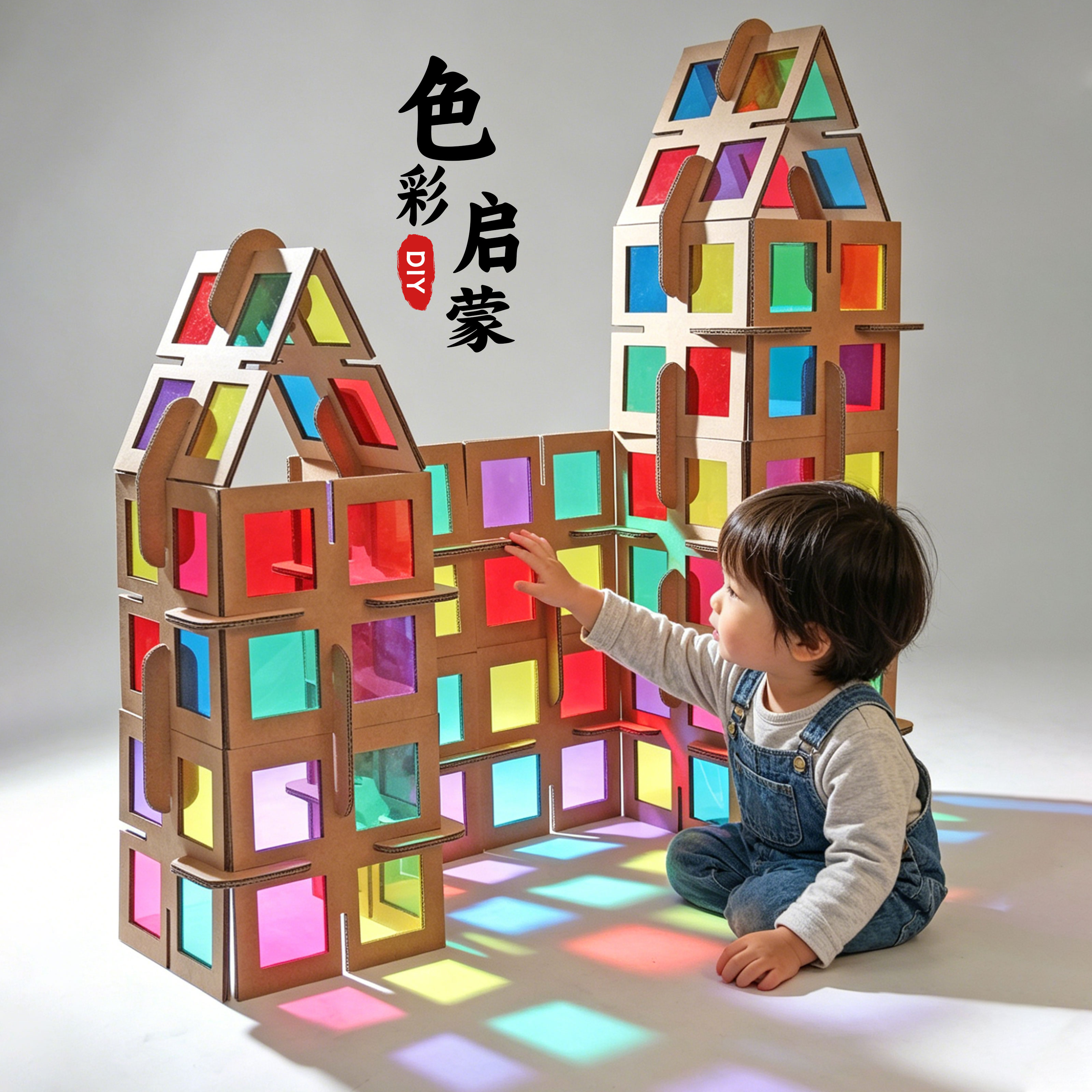 幼儿园光影区游戏材料包玻璃纸板diy手工儿童拼插美工区益智春天