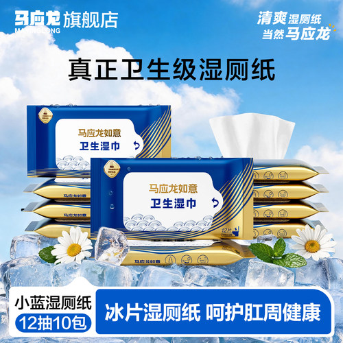 马应龙冰片湿厕纸可冲散擦屁屁清洁PP便携湿巾12片装10包