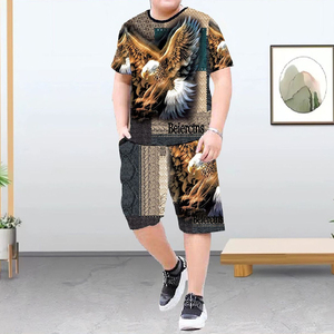 新款冰丝夏季肥佬短袖短裤男士套装胖子显瘦帅气大码休闲爆款套装