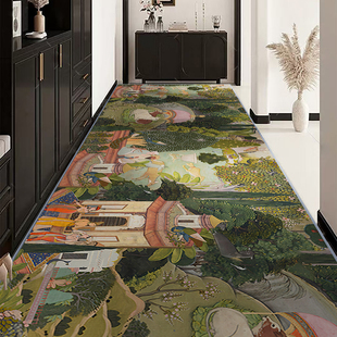 法式中古风复古花园绿色长条地毯走廊过道入户玄关阳台榻榻米地垫