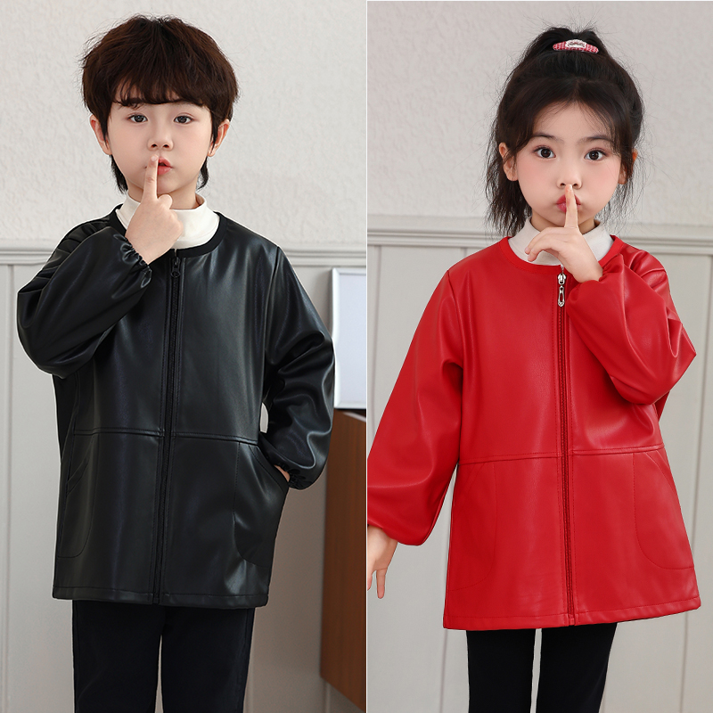 PU皮质儿童羽绒服防水防污罩衣