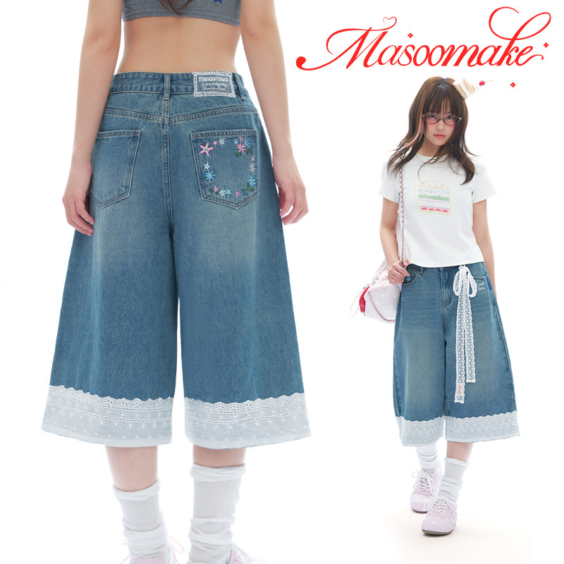 老玛儿夏季宽松显瘦牛仔中裤2026年新款时尚百搭休闲裤阔腿五分裤