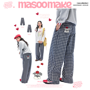 老玛儿秋季时尚格子休闲裤2025年秋款宽松显瘦阔腿裤百搭直筒长裤