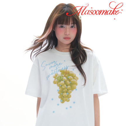 MASOOMAKE夏季青提印花白色短袖2026年新款宽松百搭T恤学生上衣女