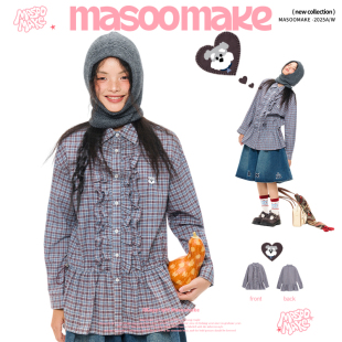 学院风收腰显瘦衬衣休闲上衣女 2025年新款 老玛儿秋季 复古格子衬衫