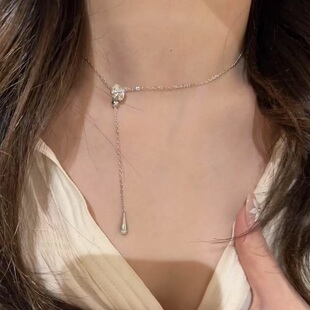 S925纯银项链水滴碳钻锆石轻奢高端小众级设计感瑞秋ins风锁骨颈