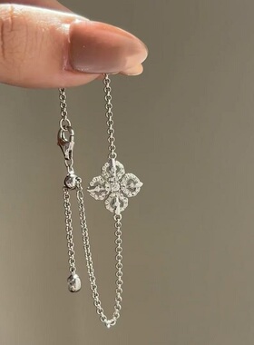 S925纯银手链老钱风十字金刚杵双面戴满钻镂空花轻奢高端小众级感