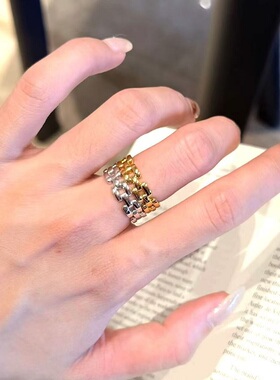 S925纯银戒指个性坦克链条镂空轻奢高端小众级设计感百搭时尚夸张