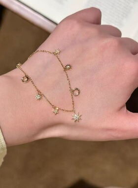 S925纯银手链星星芒日系镶钻锆石轻奢高端小众级设计感精致百搭潮
