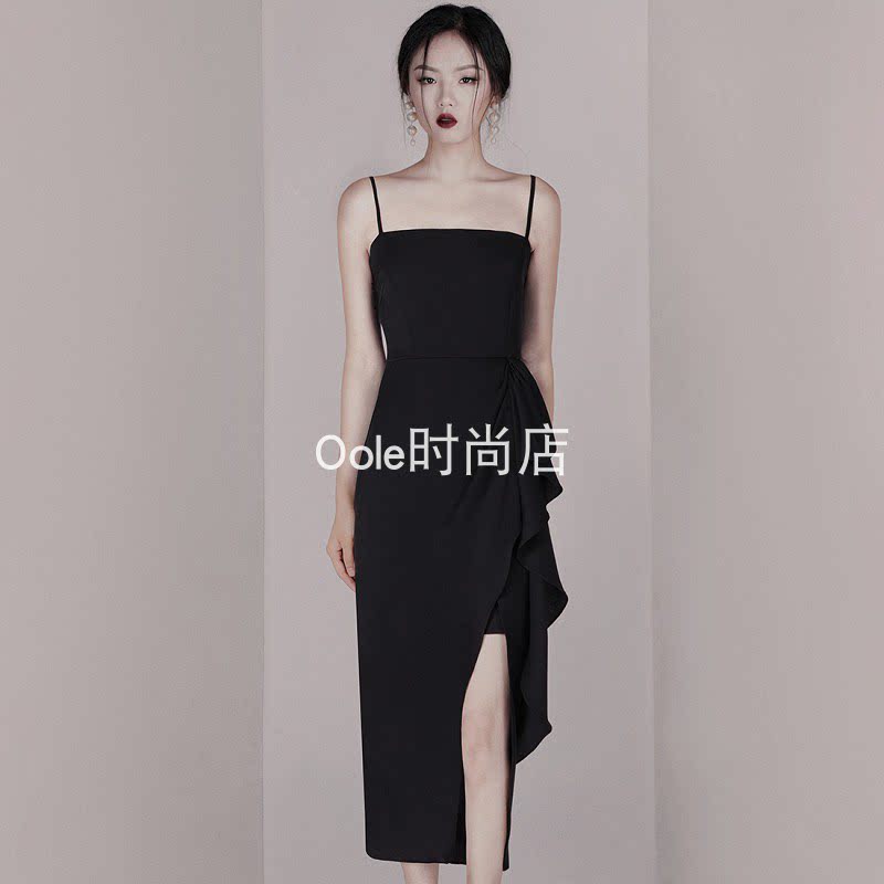 性感吊带露背礼服轻奢小众高端级气质名媛晚宴会开叉不规则连衣裙