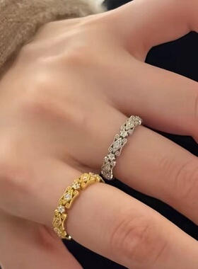 S925纯银戒指蕾丝风轻奢高端小众级设计感镶钻锆石气质名媛复古潮