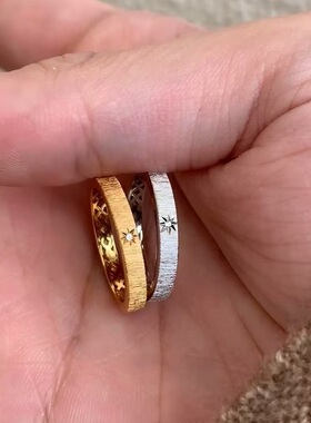 S925纯银戒指拉丝工艺简约星芒素圈百搭轻奢高端小众级感复古时尚