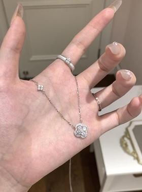 S925通体纯银项链四叶草超闪锆石碳钻轻奢高端小众级感百搭锁骨颈