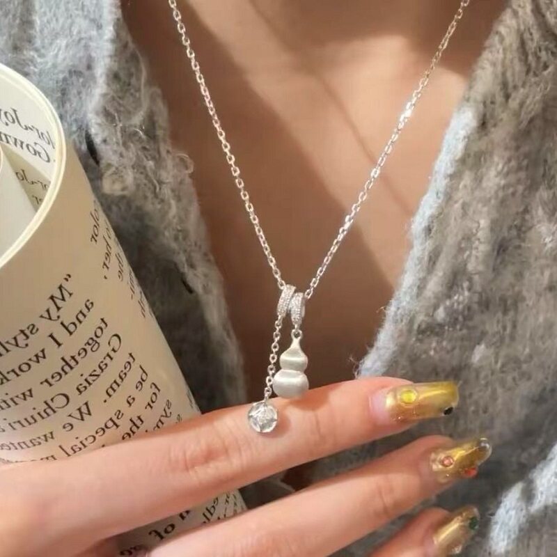 S925纯银项链拉丝工艺葫芦福禄金币轻奢高端小众级感复古锁骨颈链