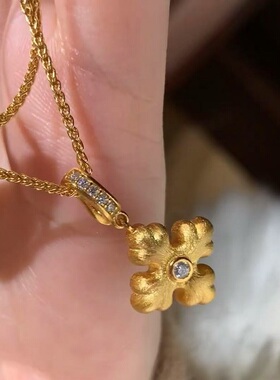 S925纯银项链鸢尾花拉丝工艺胖嘟嘟立体万能扣轻奢高端小众级感颈