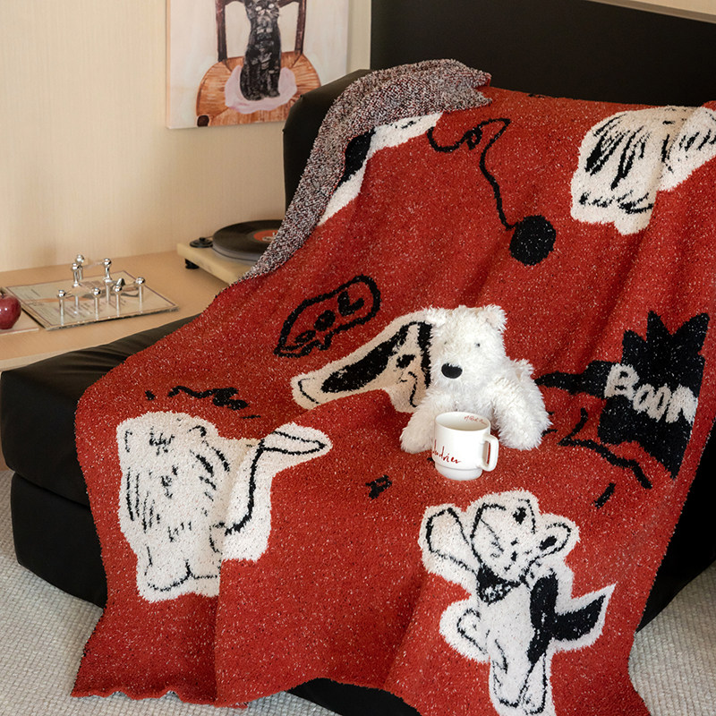 【富山草莓】卡通红色小狗半边绒毛毯盖毯亲肤办公室午睡沙发毯子